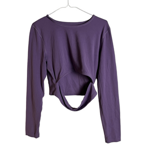 TNA Aritzia Purple Cut Out Long Sleeve Crop Top L Activewear Athleisure Sporty